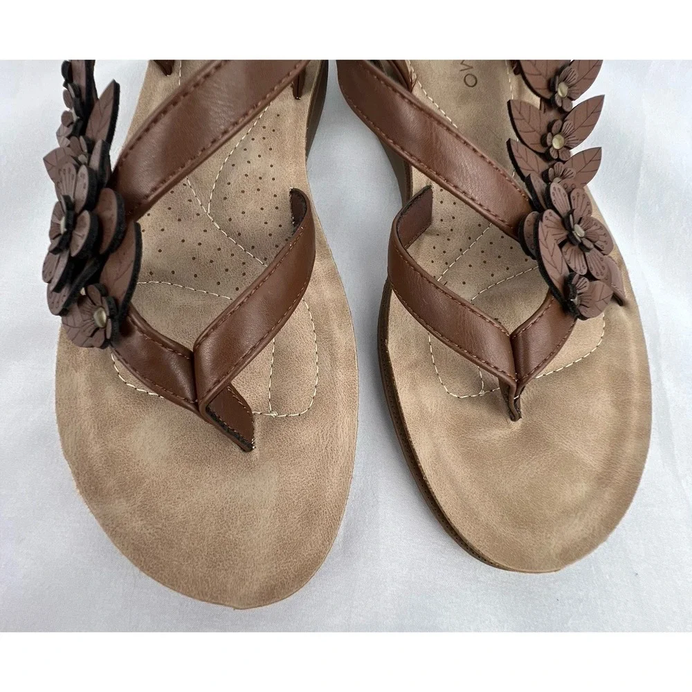 ANDIAMO Ajudy Sandals Womens 8M Brown Floral Thong Slingback Boho Cottagecore